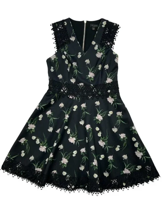 Ted Baker Nolla Printed Skater Dress 3 US/M Black Floral - Picture 15 of 15